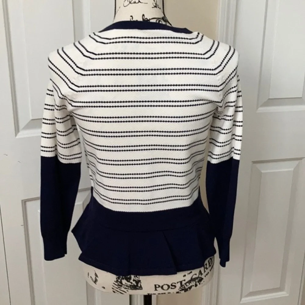 NWT Karen Millen Navy Stripe Peplum Cardigan 8 - Picture 2 of 8
